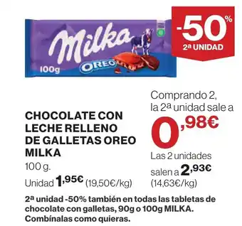 Supercor MILKA Chocolate con leche relleno de galletas oreo oferta