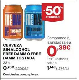 Supercor Cerveza sin alcohol free damm o free damm tostada oferta
