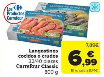 Carrefour Market Langostinos cocidos o crudos 32/40 piezas Carrefour Classic oferta