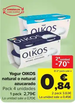 Carrefour Market OIKOS Yogur natural o natural azucarado oferta