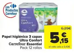 Carrefour Market Papel higiénico 3 capas Ultra Confort Carrefour Essential oferta