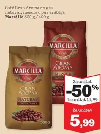 Sorli MARCILLA Cafè Gran Aroma en gra natural, mescla o pur aràbiga oferta