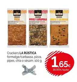Condis LA RÚSTICA Crackers formatge/carbassa, pizza, pipes, chia o sèsam oferta