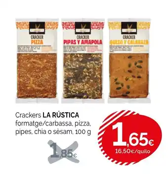 Condis LA RÚSTICA Crackers formatge/carbassa, pizza, pipes, chia o sèsam oferta
