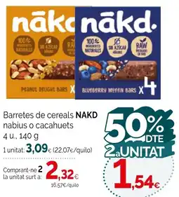 Condis NAKD Barretes de cereals nabius o cacahuets oferta