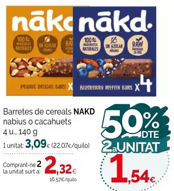 Condis NAKD Barretes de cereals nabius o cacahuets oferta