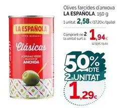Condis LA ESPAÑOLA Olives farcides d'anxova oferta