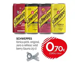 Condis SCHWEPPES tònica pink, original, zero o refresc wild berry llauna oferta