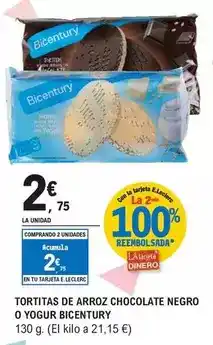 E.Leclerc Bicentury - tortitas de arroz chocolate negro o yogur oferta