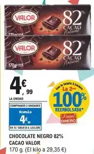 E.Leclerc Valor - chocolate negro 82% cacao oferta