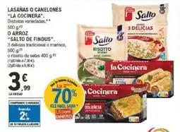 E.Leclerc "LA COCINERA" Lasañas o canelones o arroz "salto de findus”. oferta