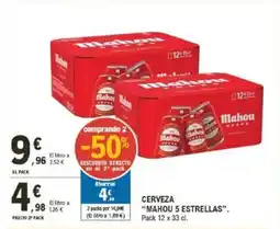 E.Leclerc MAHOU 5 ESTRELLAS Cerveza oferta