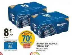 E.Leclerc "MAHOU SIN” Cerveza sin alcohol oferta