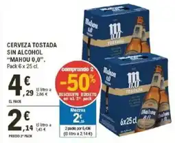 E.Leclerc "MAHOU 0,0" Cerveza tostada sin alcohol oferta