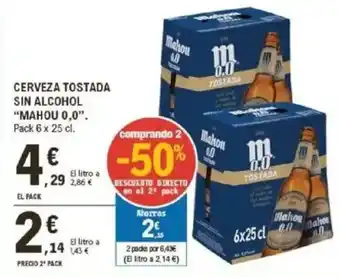 E.Leclerc "MAHOU 0,0" Cerveza tostada sin alcohol oferta