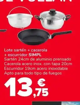 Supeco SIMPL Lote sartén + cacerola + escurridor oferta