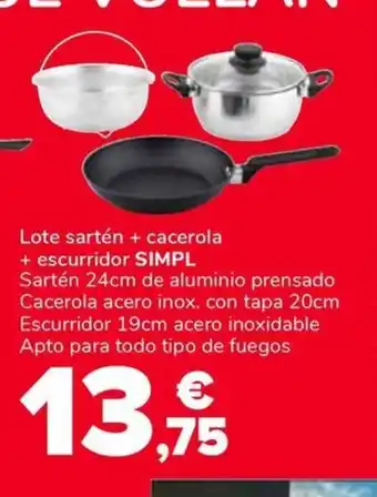 Supeco SIMPL Lote sartén + cacerola + escurridor oferta