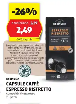 Lidl BARISSIMO Capsule caffè espresso ristretto oferta