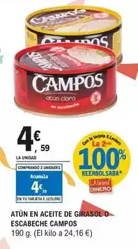 E.Leclerc Campos - atún en aceite de girasol o escabeche oferta