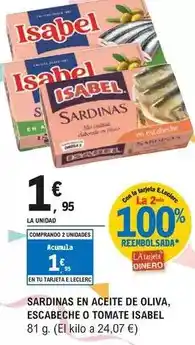E.Leclerc Isabel - sardinas en aceite de oliva, escabeche o tomate oferta