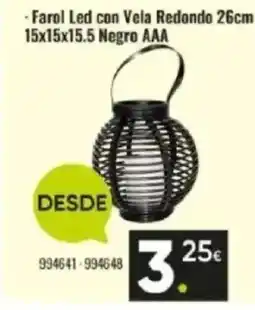 Family Cash Farol Led con Vela Redondo 26cm Farol Led con Bombilla 31cm 15x15x15.5 Negro AAA oferta