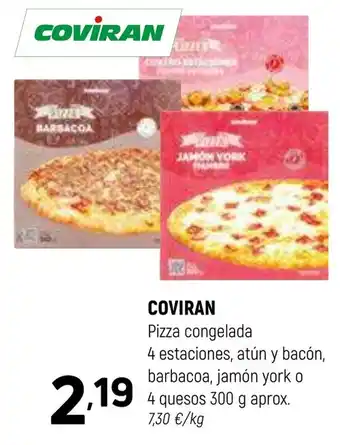Coviran COVIRAN Pizza congelada 4 estaciones, atún y bacón, barbacoa, jamón york o 4 quesos oferta