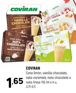 Coviran COVIRAN Cono limón, vainilla-chocolate, nata-caramelo, nata-chocolate o nata-fresa oferta