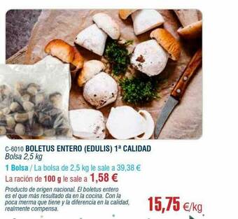 Abordo Boletus Entero (edulis) 1a Calidad oferta