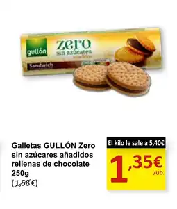 SPAR GULLÓN Galletas Zero sin azúcares añadidos rellenas de chocolate oferta