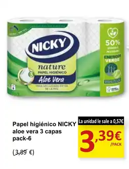 SPAR NICKY Papel higiénico aloe vera 3 capas oferta