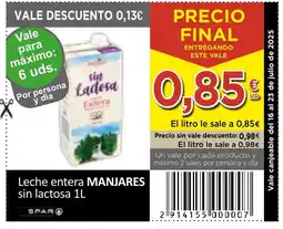 SPAR MANJARES Leche entera sin lactosa oferta