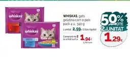 Condis WHISKAS gats gelatina carn o peix oferta