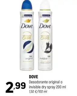Coviran DOVE Desodorante original o invisible dry spray oferta
