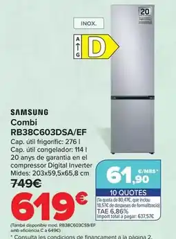 Carrefour Samsung - combi rb38c603dsa/ef oferta