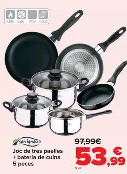 Carrefour Joc de tres paelles + bateria de cuina 5 peces oferta