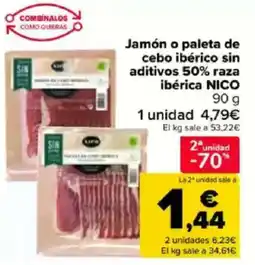 Carrefour NICO Jamón o paleta de cebo ibérico sin aditivos 50% raza ibérica oferta