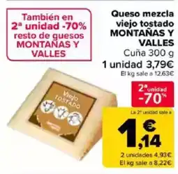 Carrefour MONTAÑAS Y VALLES Queso mezcla viejo tostado oferta