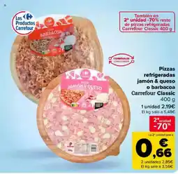 Carrefour Pizzas refrigeradas jamón & queso o barbacoa Carrefour Classic oferta