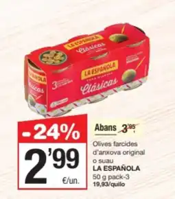 SPAR Fragadis LA ESPAÑOLA Olives farcides d'anxova original o suau oferta