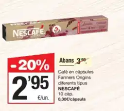 SPAR Fragadis NESCAFÉ Cafè en capsules Farmers Origins diferents tipus oferta