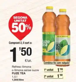 SPAR Fragadis FUZE TEA Refresc llimona o llimona sense sucre oferta