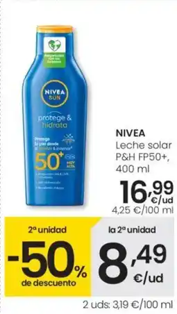Eroski NIVEA Leche solar P&H FP50+ oferta