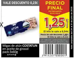 SPAR COSTATUN Migas de atún en aceite de girasol oferta