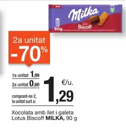 BonpreuEsclat MILKA Xocolata amb llet i galeta Lotus Biscoff oferta