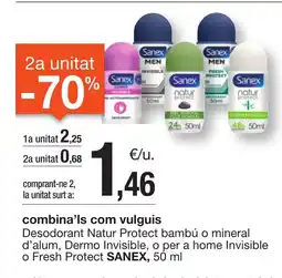BonpreuEsclat SANEX Desodorant Natur Protect bambú o mineral d'alum Dermo Invisible o per a home Invisible oferta