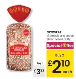 Eroski Oroweat - 12 cereals and seeds sliced bread oferta