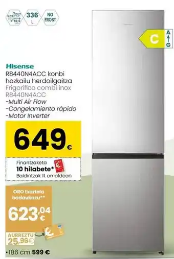 Eroski Hisense - frigorifico combi inox rb400na4ccc oferta