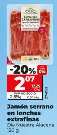 Dia Dia nuestra alacena - jamón serrano en lonchas extrafinas 120 g oferta