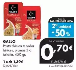 Supermercados Lupa Gallo - pasta clasica tenedor hèlices, plumas 3 o tallarin oferta