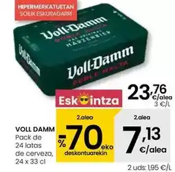 Eroski Voll-damm - pack de 24 latas de cerveza oferta
